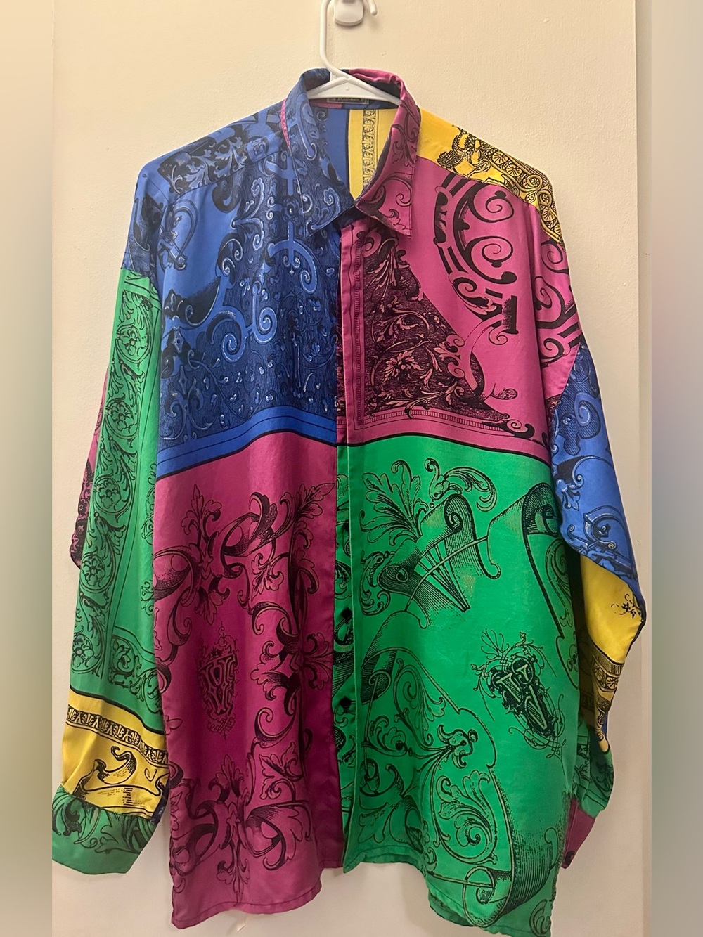Vintage Gianni Versace color-block silk long-sleeve shirt. SZ 50 M/L US Fall